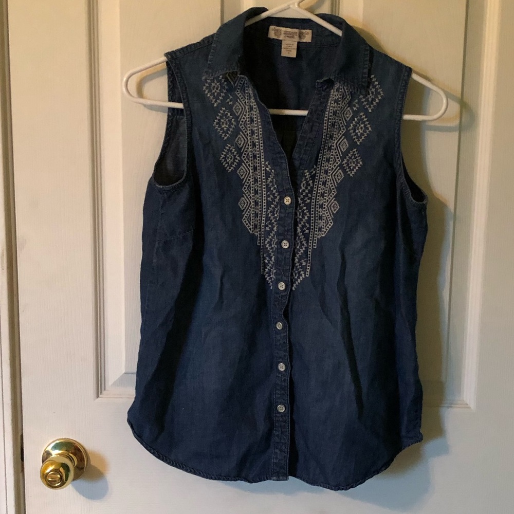 Embroidered Blue Jean Top